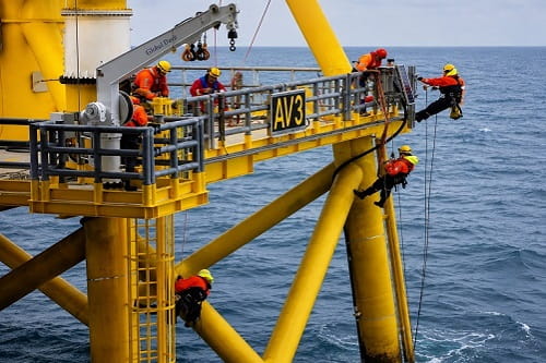 Montage d'un échafaudage sécurisé sur chantier industriel